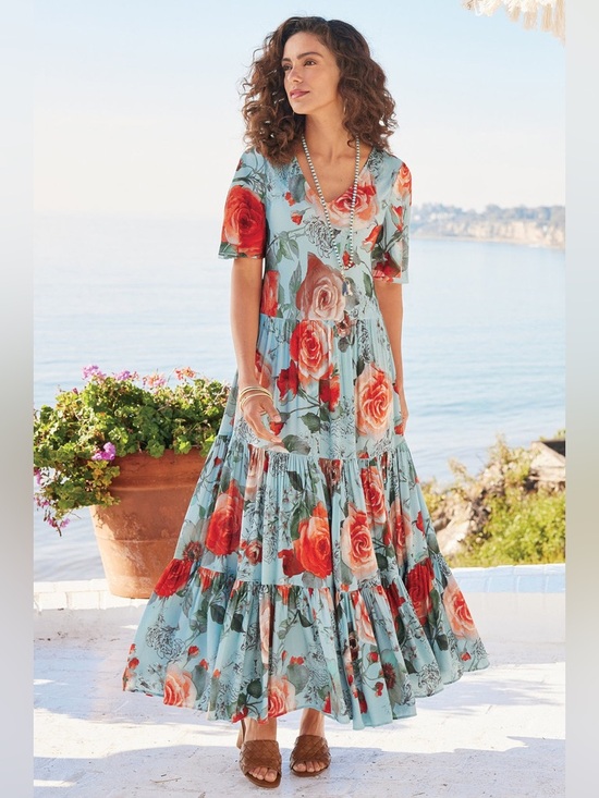 Soft Surroundings Dresses & Skirts - Soft Surroundings Blue Floral Tiered First Blooms Maxi‎ Dress Size Large